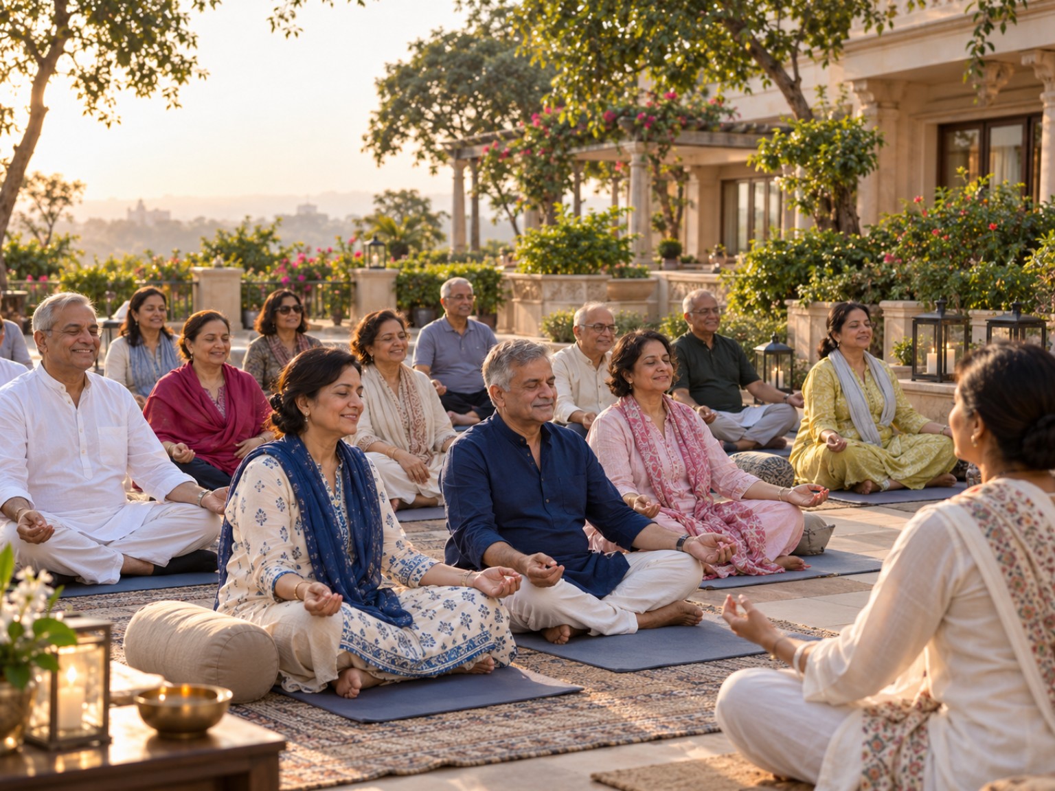 Indian travellers arriving at a comfortable hotel together