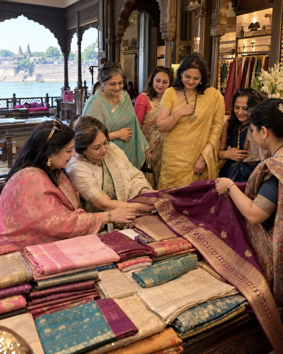 Indian women exploring colourful traditional sarees