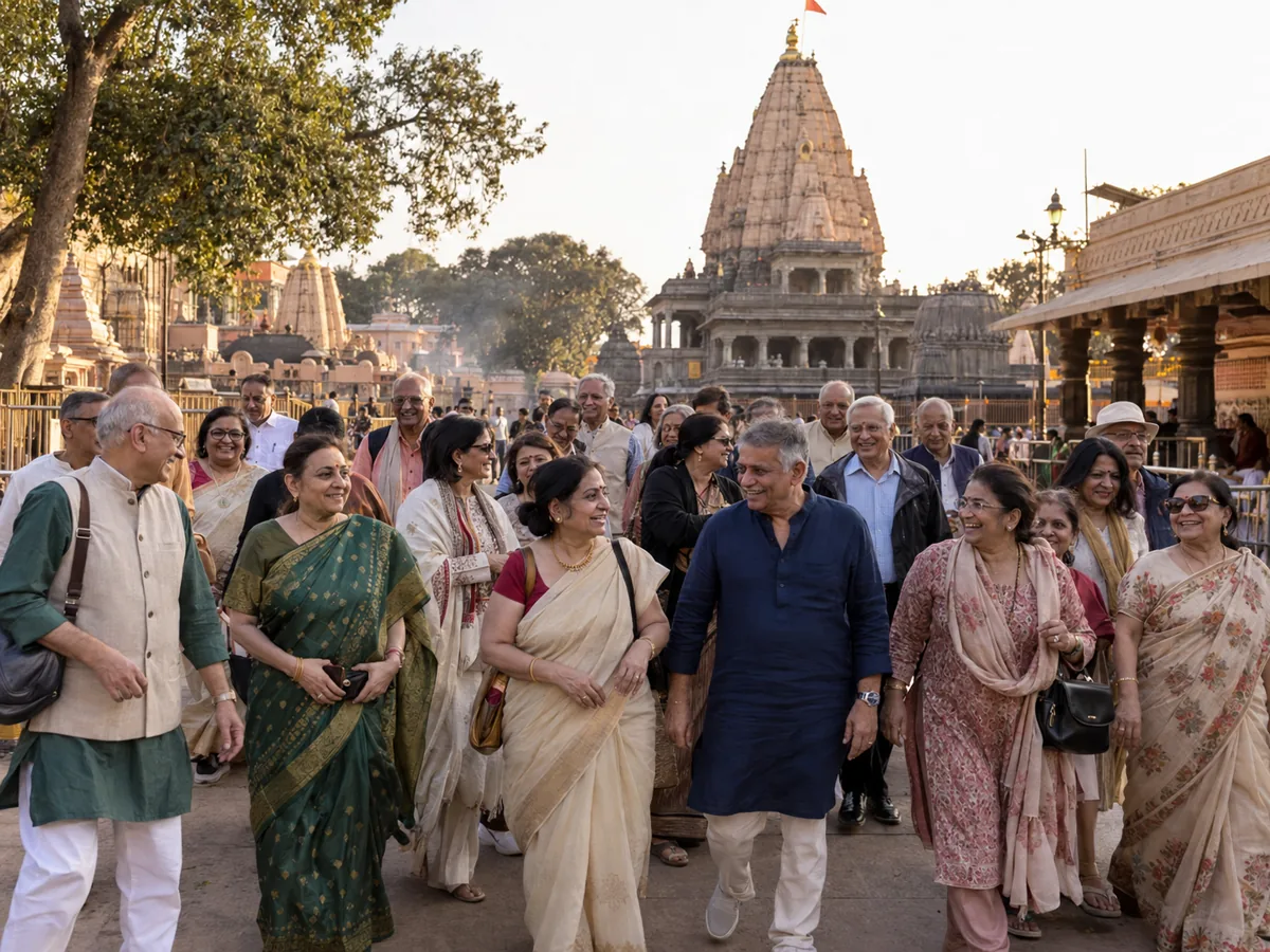 Indian friends and families arriving together for their Jyotirlinga temple visit