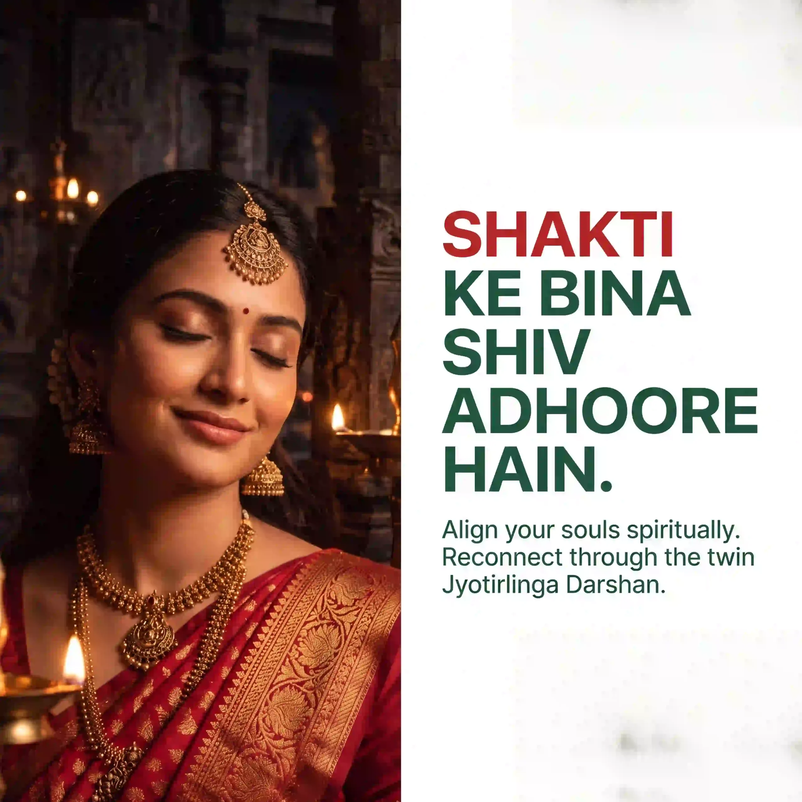 Indian woman spending a quiet reflective moment inside a temple during a spiritual journey