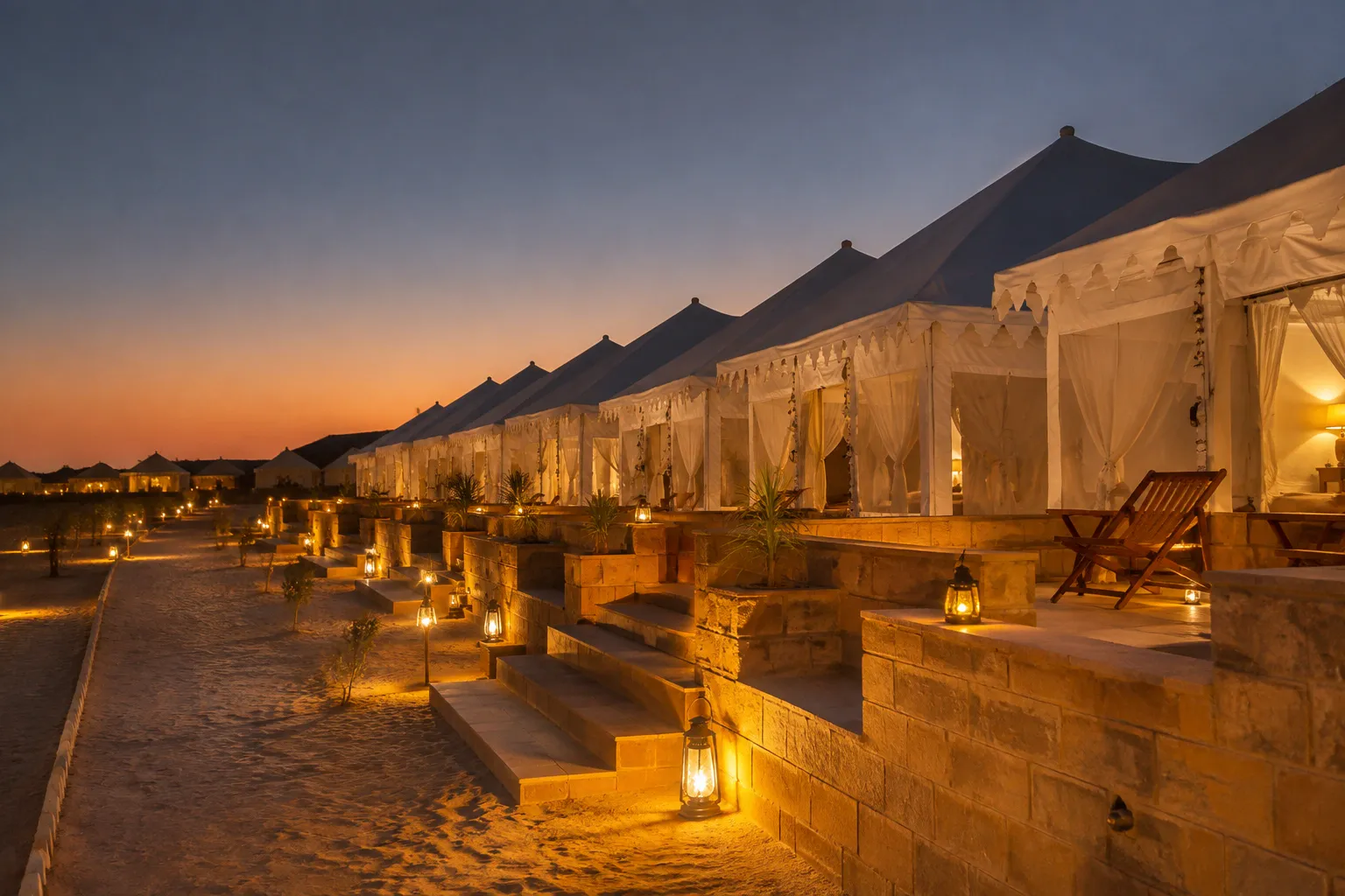 Swiss tent stay at a Jaisalmer desert camp near Sam Sand Dunes