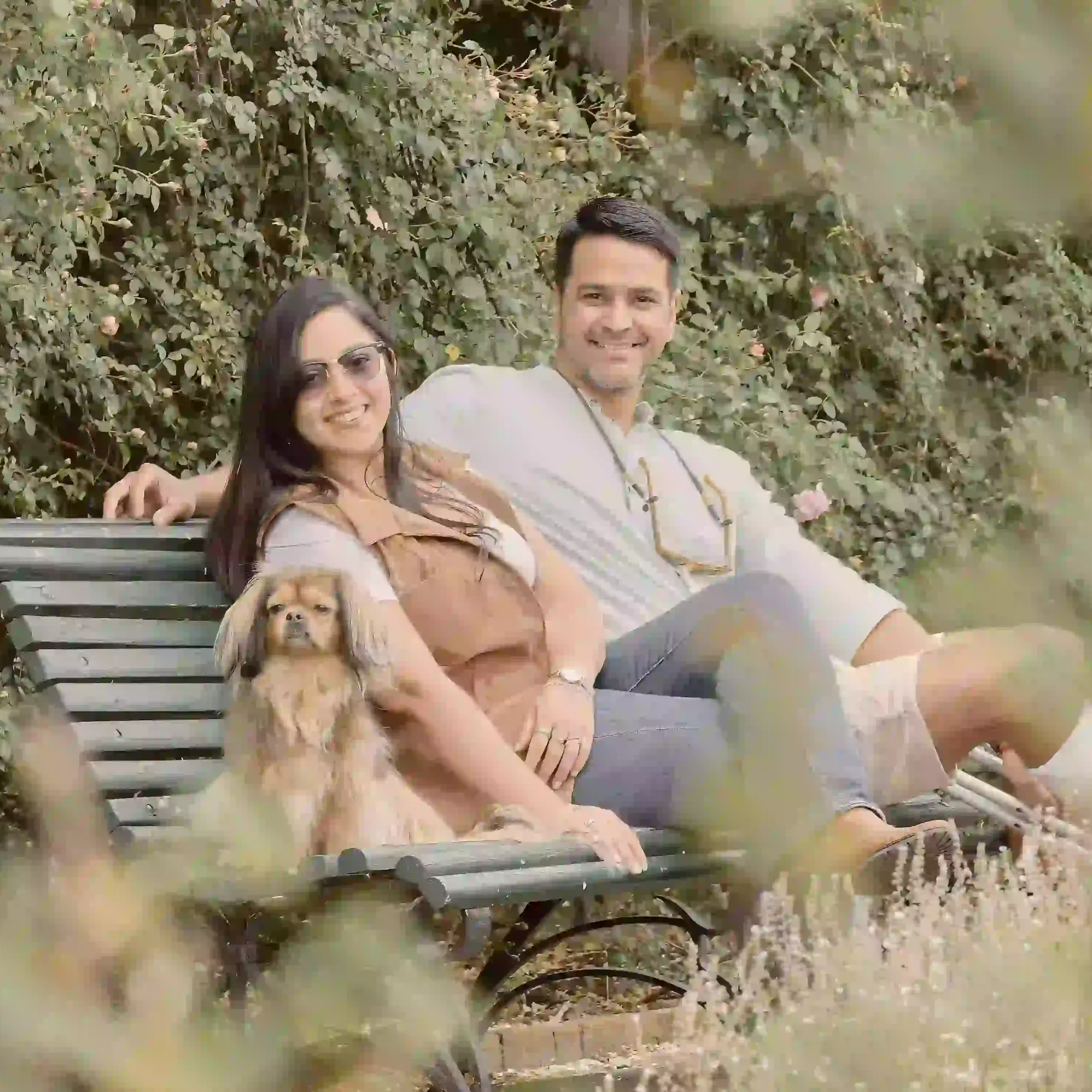 Indian couple spending quiet time together in a peaceful garden during a relaxed getaway