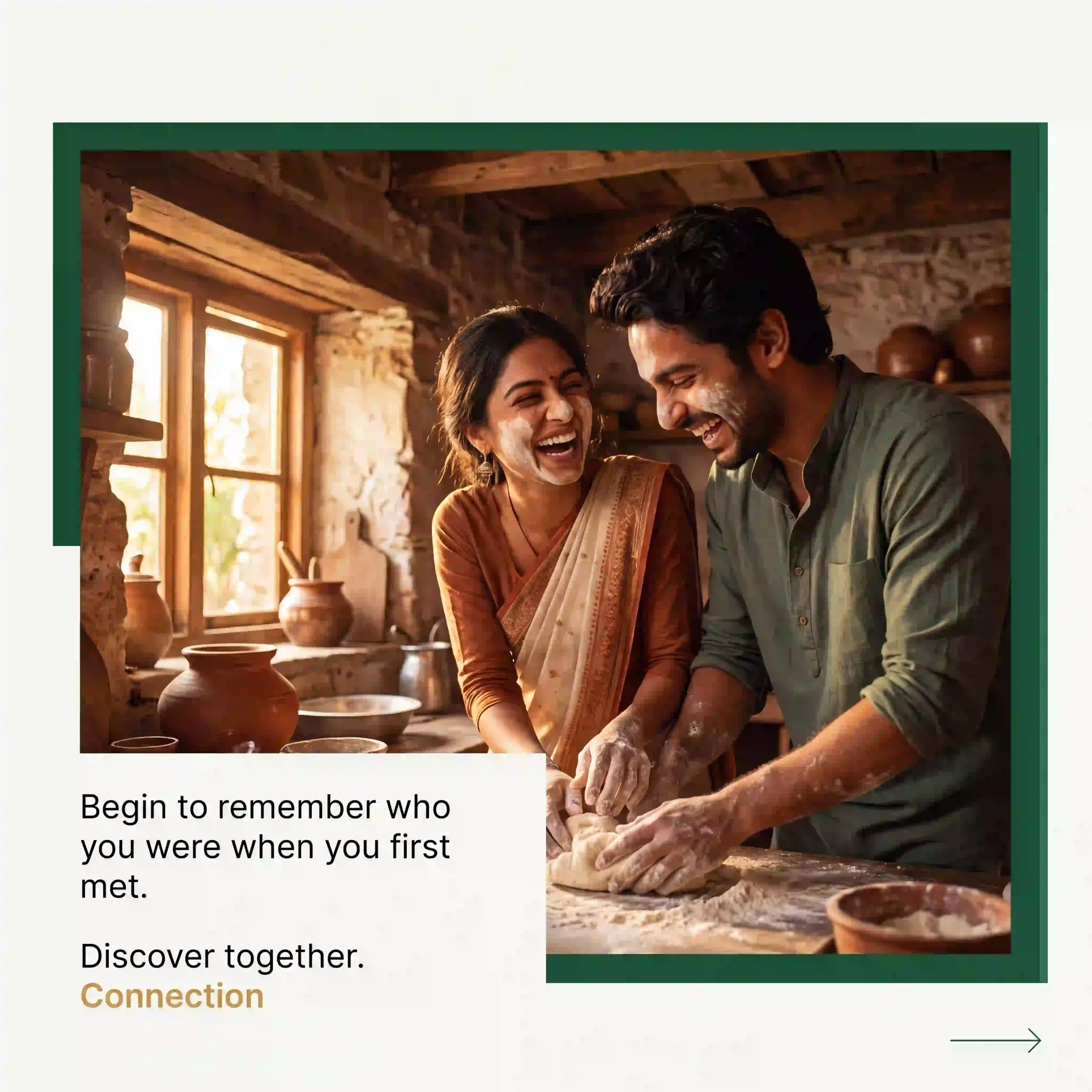 Indian couple preparing traditional food together during a meaningful travel experience