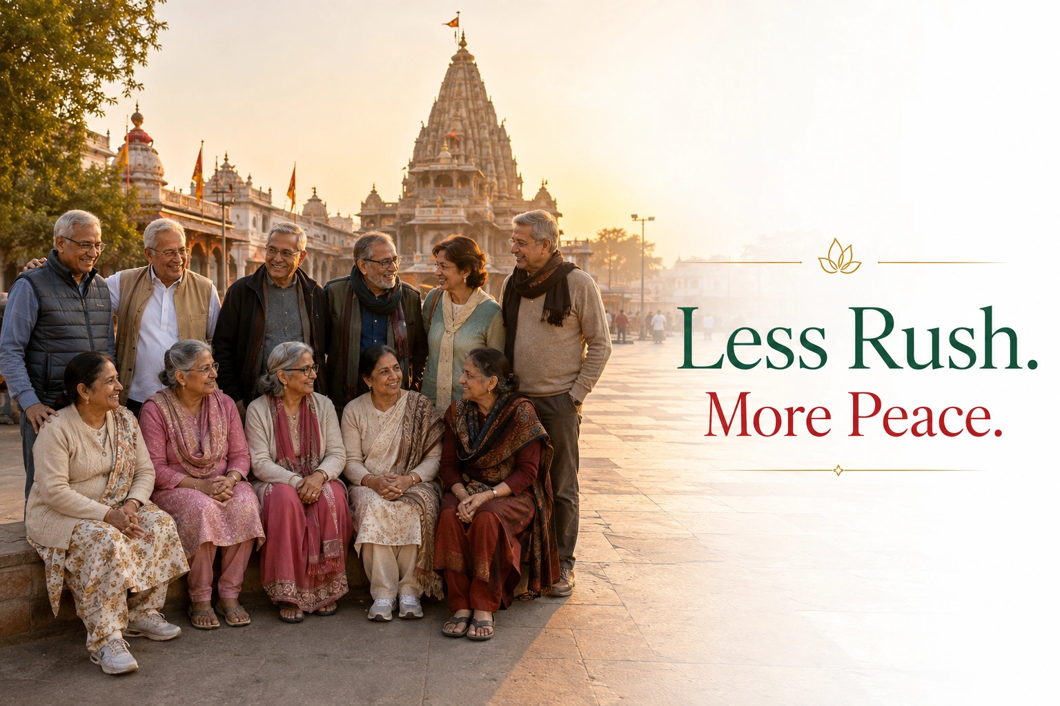 Senior Indian travellers enjoying a relaxed Mahakal pilgrimage together during an Ujjain trip