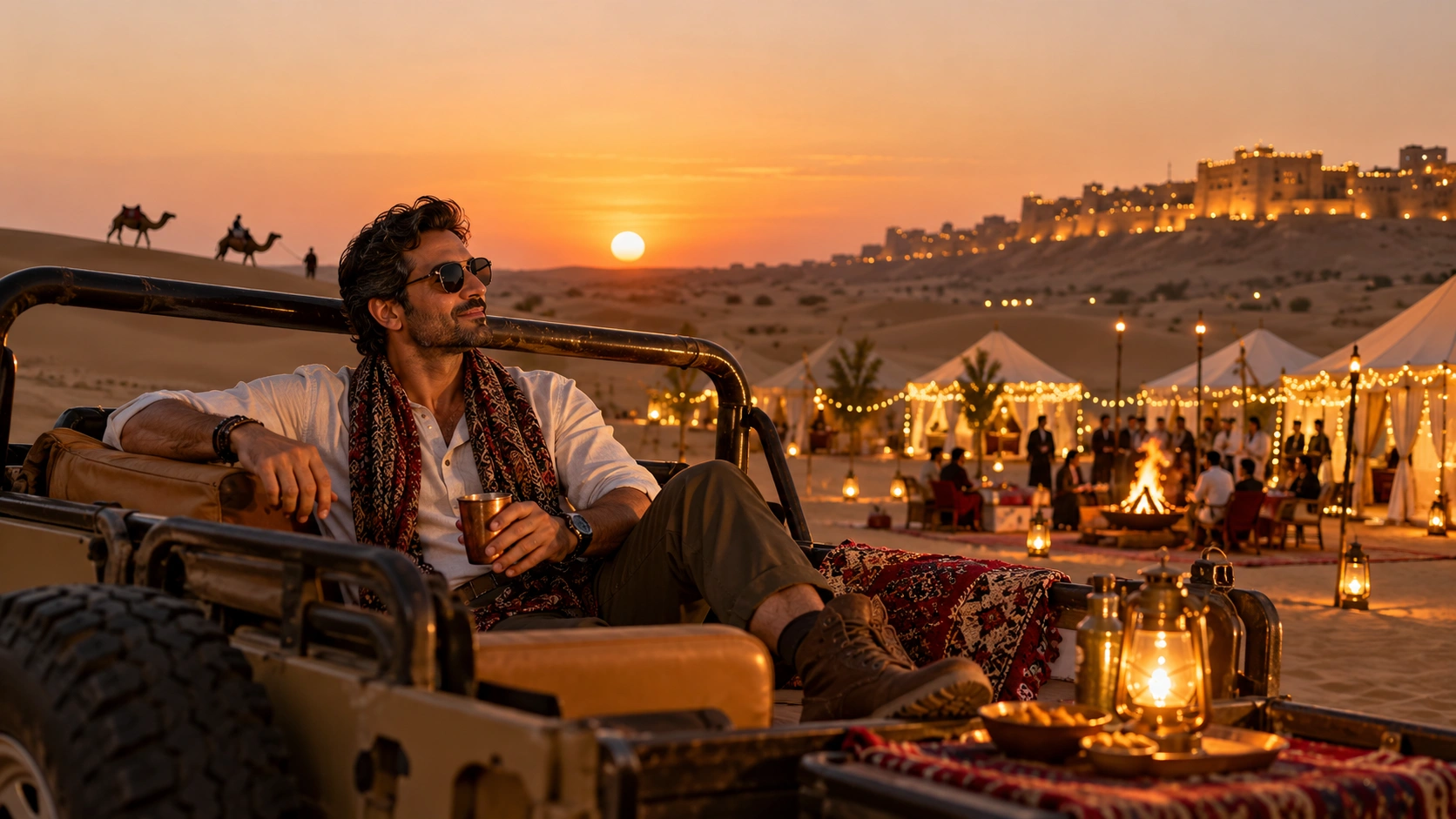 Indian man in a practical Jaisalmer desert look